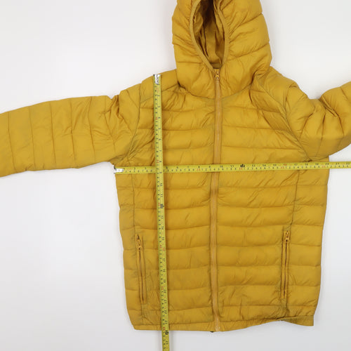 Joy@Spirit Women Yellow Hooded Puffer Jacket S Quilted Zip