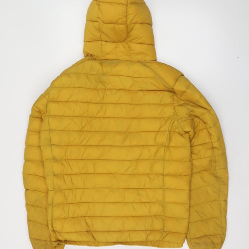 Joy@Spirit Women Yellow Hooded Puffer Jacket S Quilted Zip