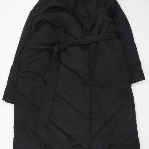 In The Style Women's Black Long Belted Puffer Coat UK 20