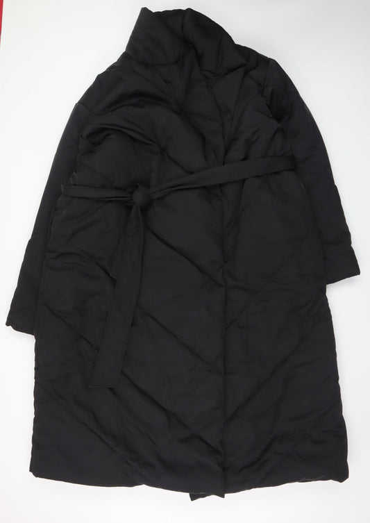 In The Style Women's Black Long Belted Puffer Coat UK 20