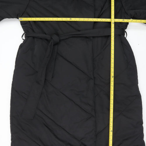 In The Style Women's Black Long Belted Puffer Coat UK 20