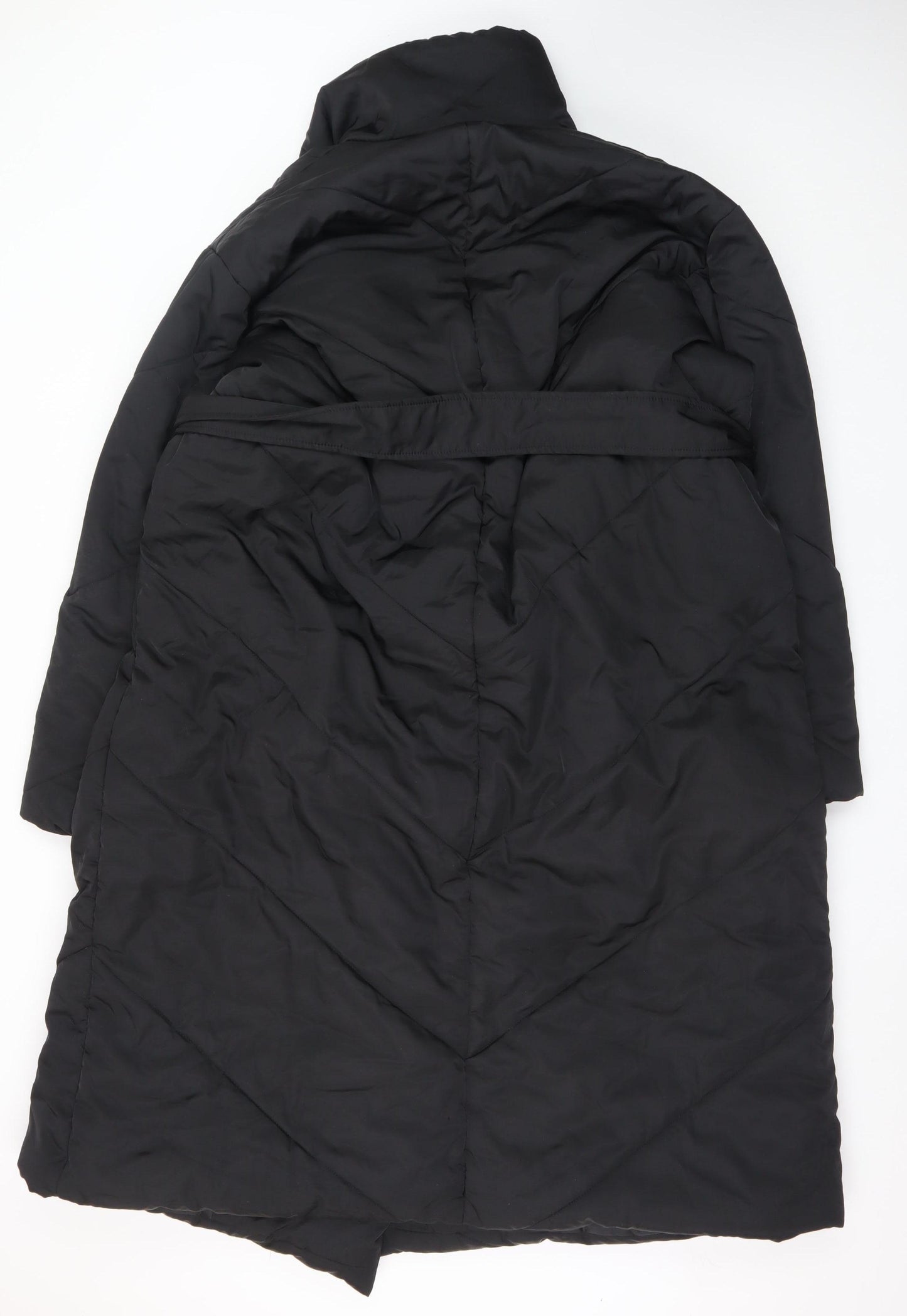 In The Style Women's Black Long Belted Puffer Coat UK 20