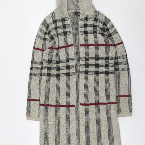 Izabel London Women Grey Hooded Long Cardigan UK 10 Checked Knit