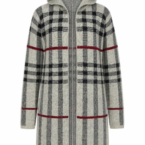 Izabel London Women Grey Hooded Long Cardigan UK 10 Checked Knit