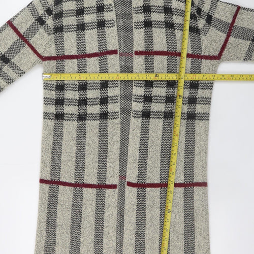 Izabel London Women Grey Hooded Long Cardigan UK 10 Checked Knit