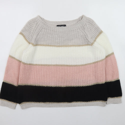 Lulua London Women's Multicoloured Striped Chunky Knit Jumper Size S