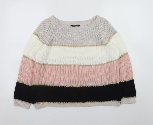 Lulua London Women's Multicoloured Striped Chunky Knit Jumper Size S