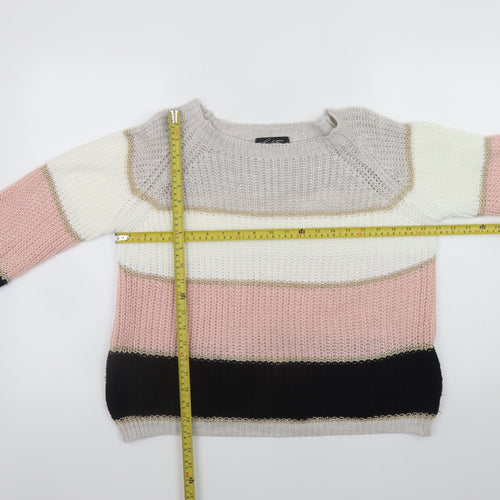 Lulua London Women's Multicoloured Striped Chunky Knit Jumper Size S