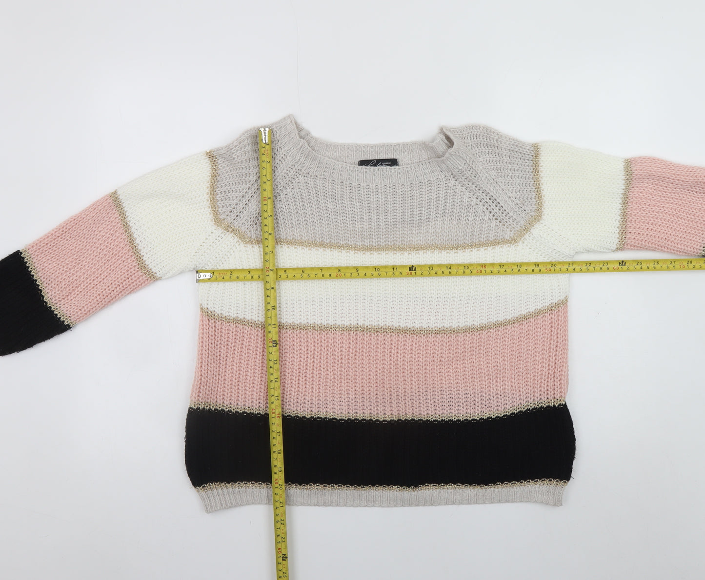 Lulua London Women's Multicoloured Striped Chunky Knit Jumper Size S