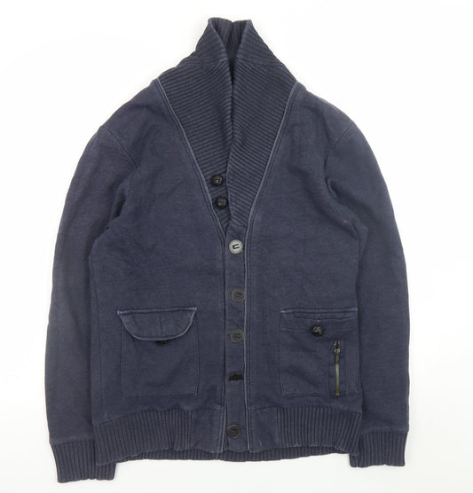 River Island Men's Blue Shawl Collar Cardigan Jumper Size L