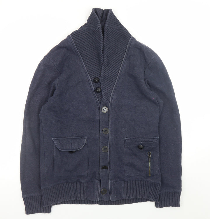 River Island Men's Blue Shawl Collar Cardigan Jumper Size L