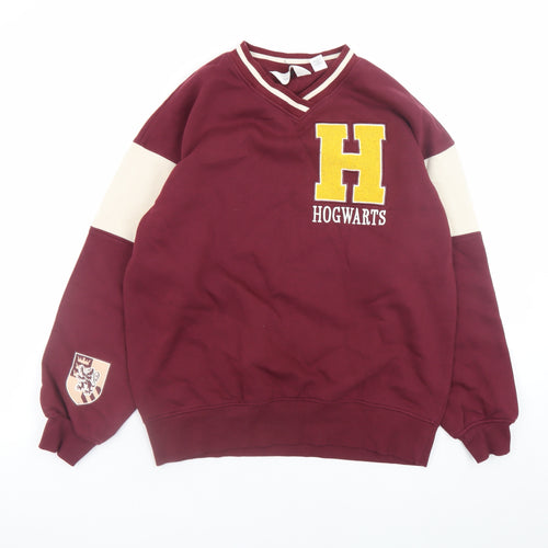 H&M Girls Red Hogwarts Pullover Sweatshirt 11-12 Years V-Neck Cotton Blend