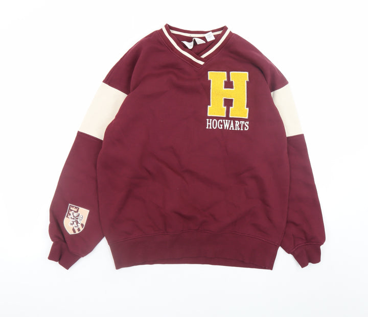 H&M Girls Red Hogwarts Pullover Sweatshirt 11-12 Years V-Neck Cotton Blend