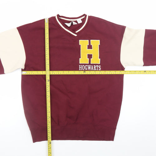 H&M Girls Red Hogwarts Pullover Sweatshirt 11-12 Years V-Neck Cotton Blend