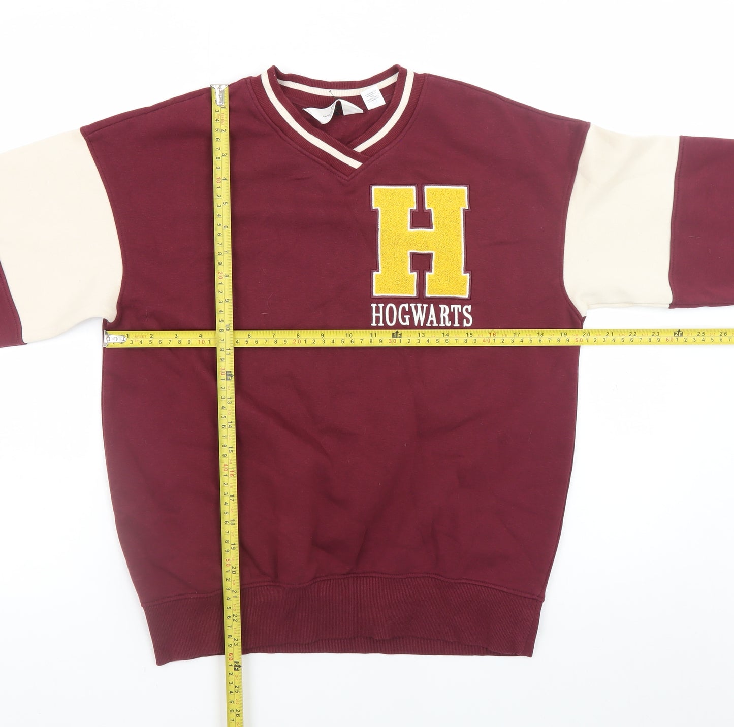 H&M Girls Red Hogwarts Pullover Sweatshirt 11-12 Years V-Neck Cotton Blend