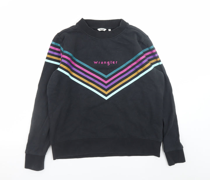 Wrangler Womens Black Pullover Sweatshirt Medium Cotton Retro Stripe