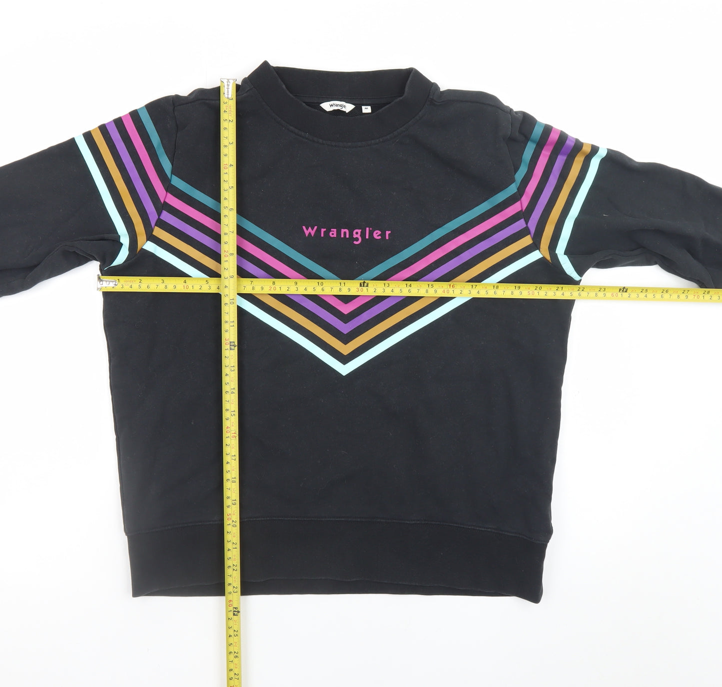 Wrangler Womens Black Pullover Sweatshirt Medium Cotton Retro Stripe