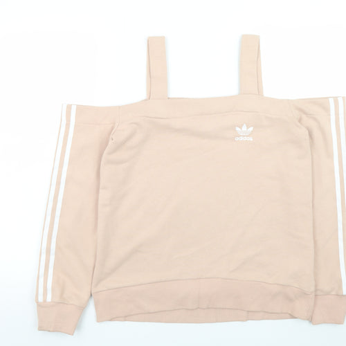 Adidas Women Beige Off Shoulder Sweatshirt Size 8 Cotton Blend