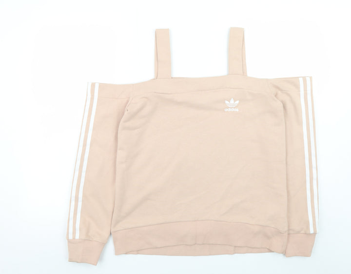 Adidas Women Beige Off Shoulder Sweatshirt Size 8 Cotton Blend
