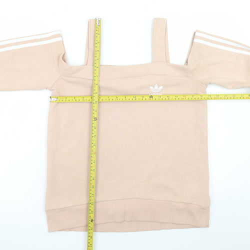 Adidas Women Beige Off Shoulder Sweatshirt Size 8 Cotton Blend