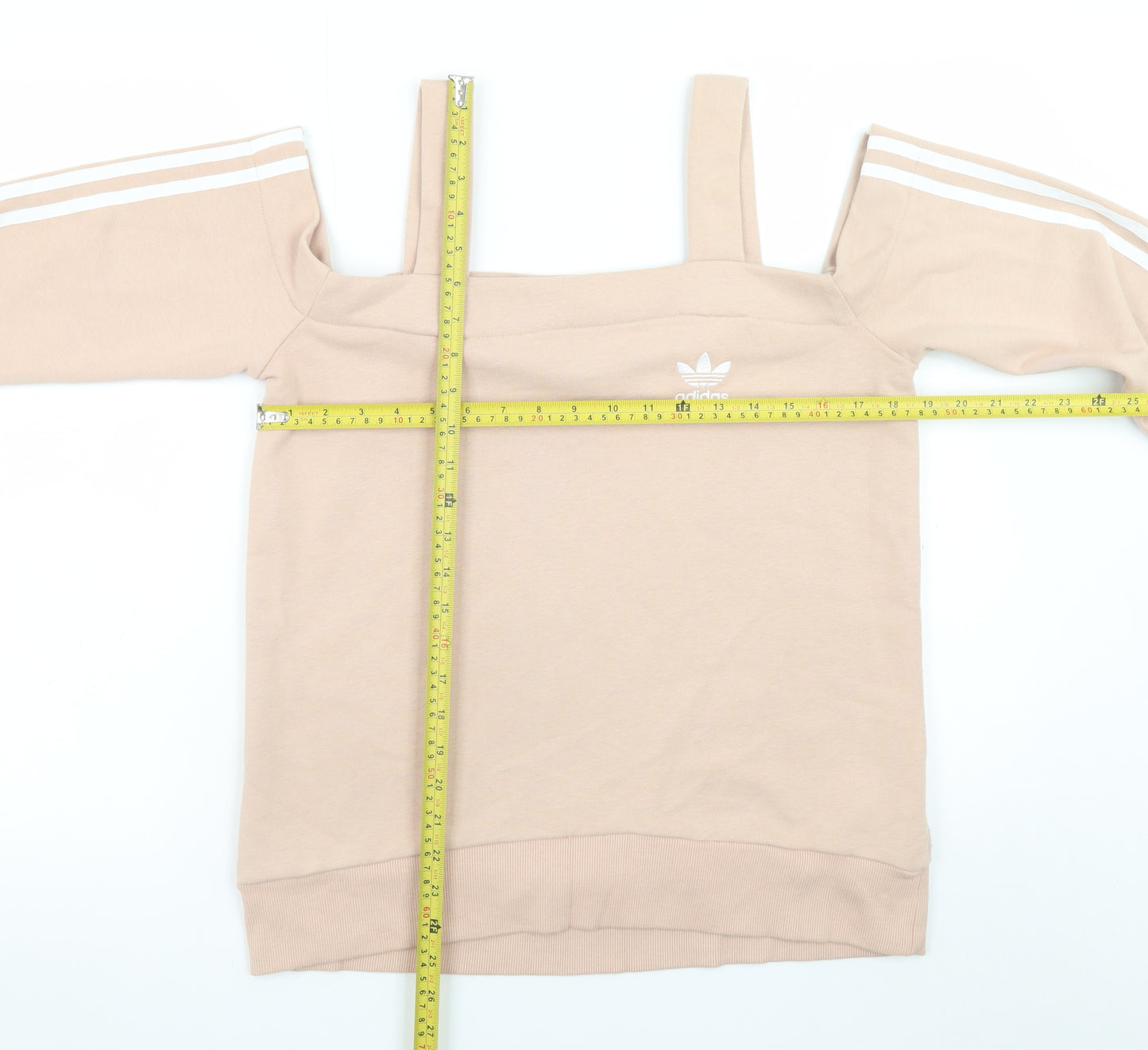 Adidas Women Beige Off Shoulder Sweatshirt Size 8 Cotton Blend