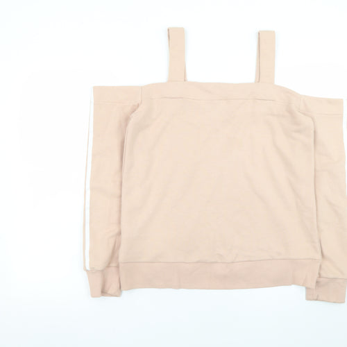 Adidas Women Beige Off Shoulder Sweatshirt Size 8 Cotton Blend
