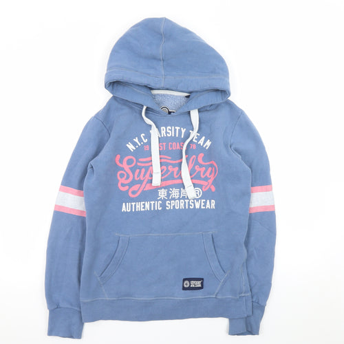 Superdry Womens Blue XS Pullover Hoodie with Varsity Print