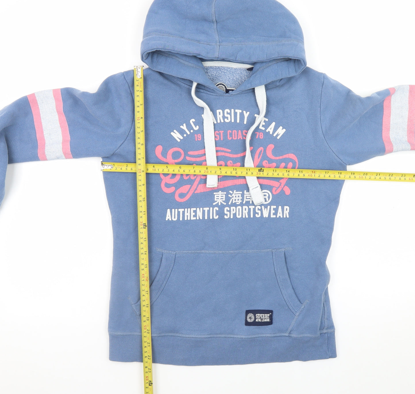 Superdry Womens Blue XS Pullover Hoodie with Varsity Print