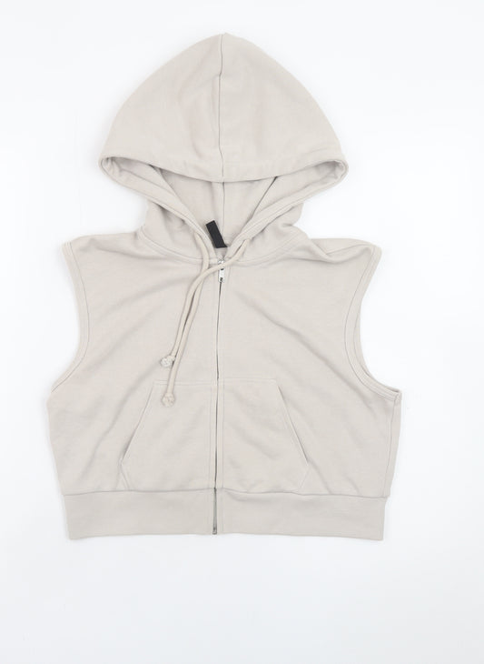 H&M Divided Women Beige Sleeveless Full Zip Hoodie Size 12