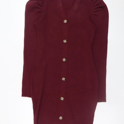 Grace Karin Women Red Knit Bodycon Button Dress Size L