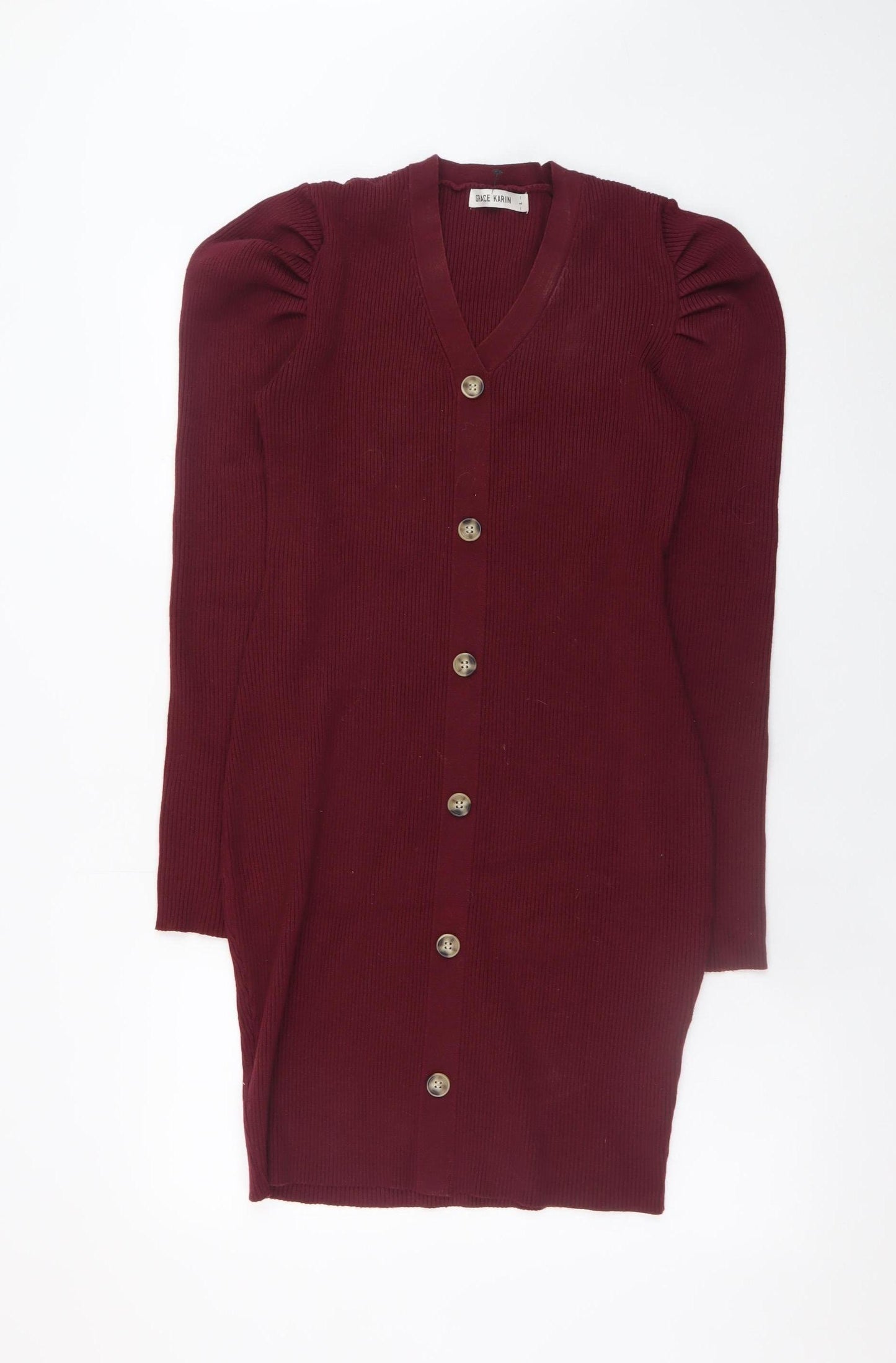 Grace Karin Women Red Knit Bodycon Button Dress Size L