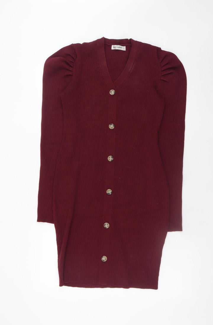 Grace Karin Women Red Knit Bodycon Button Dress Size L