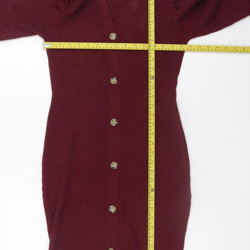 Grace Karin Women Red Knit Bodycon Button Dress Size L