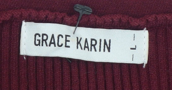 Grace Karin Women Red Knit Bodycon Button Dress Size L