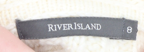 River Island Women Ivory Wool Blend Cowl Neck Cable Knit Jumper Size 8