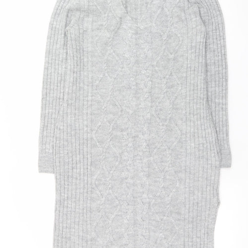 Lipsy Women’s Grey Knit Jumper Dress Size 10 V-Neck Long Sleeve