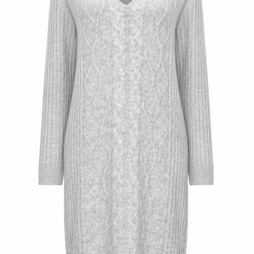 Lipsy Women’s Grey Knit Jumper Dress Size 10 V-Neck Long Sleeve
