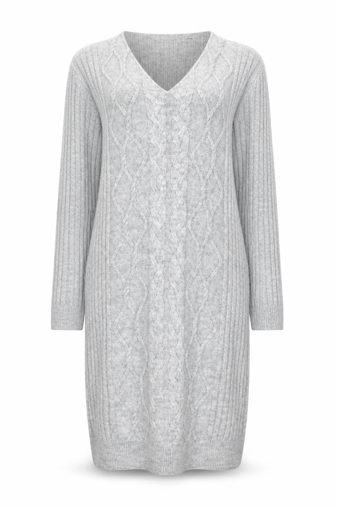Lipsy Women’s Grey Knit Jumper Dress Size 10 V-Neck Long Sleeve