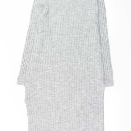 Lipsy Women’s Grey Knit Jumper Dress Size 10 V-Neck Long Sleeve