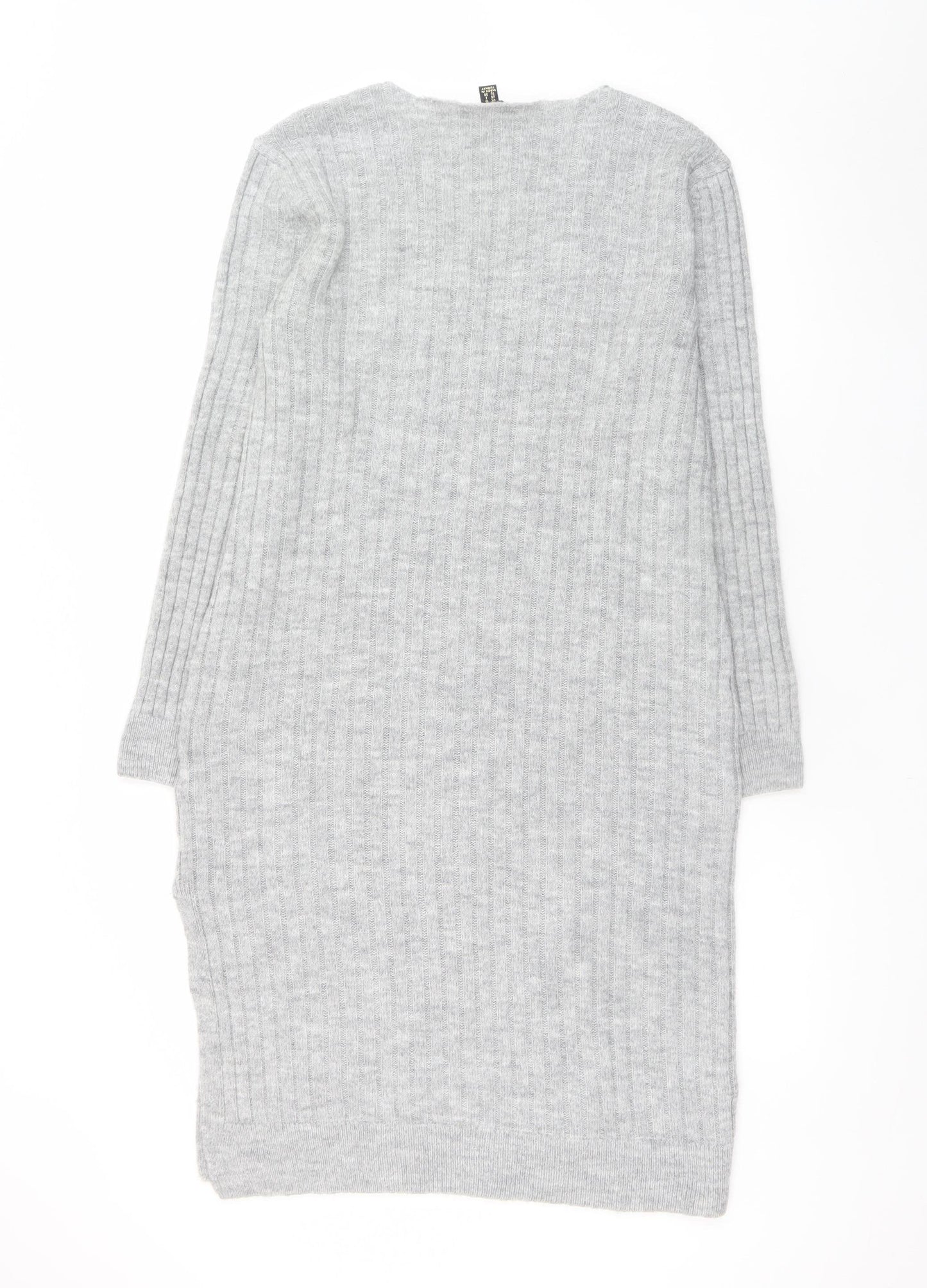 Lipsy Women’s Grey Knit Jumper Dress Size 10 V-Neck Long Sleeve