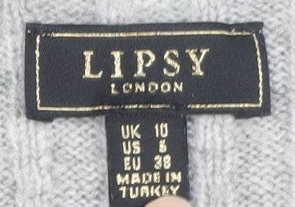 Lipsy Women’s Grey Knit Jumper Dress Size 10 V-Neck Long Sleeve