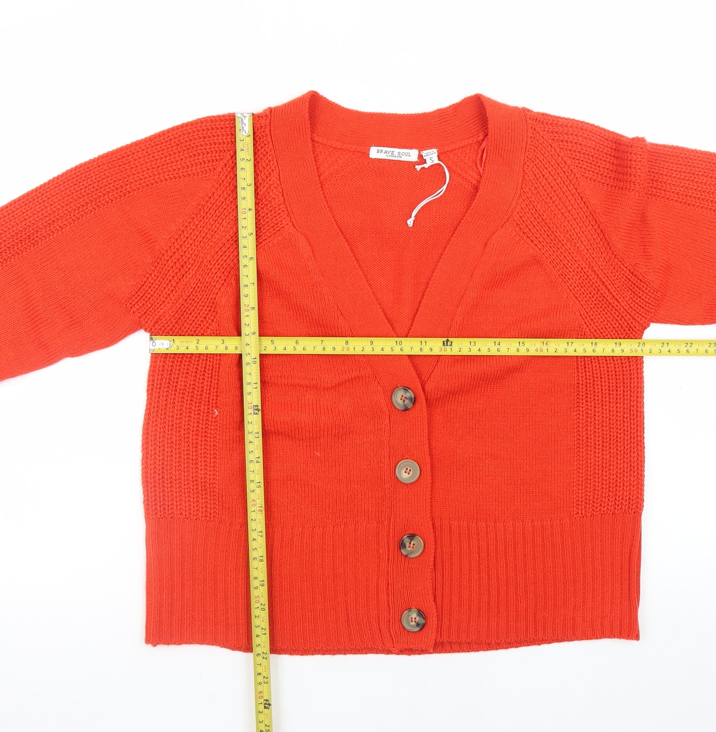 Brave Soul Women's Red V-Neck Button Knit Cardigan Size S