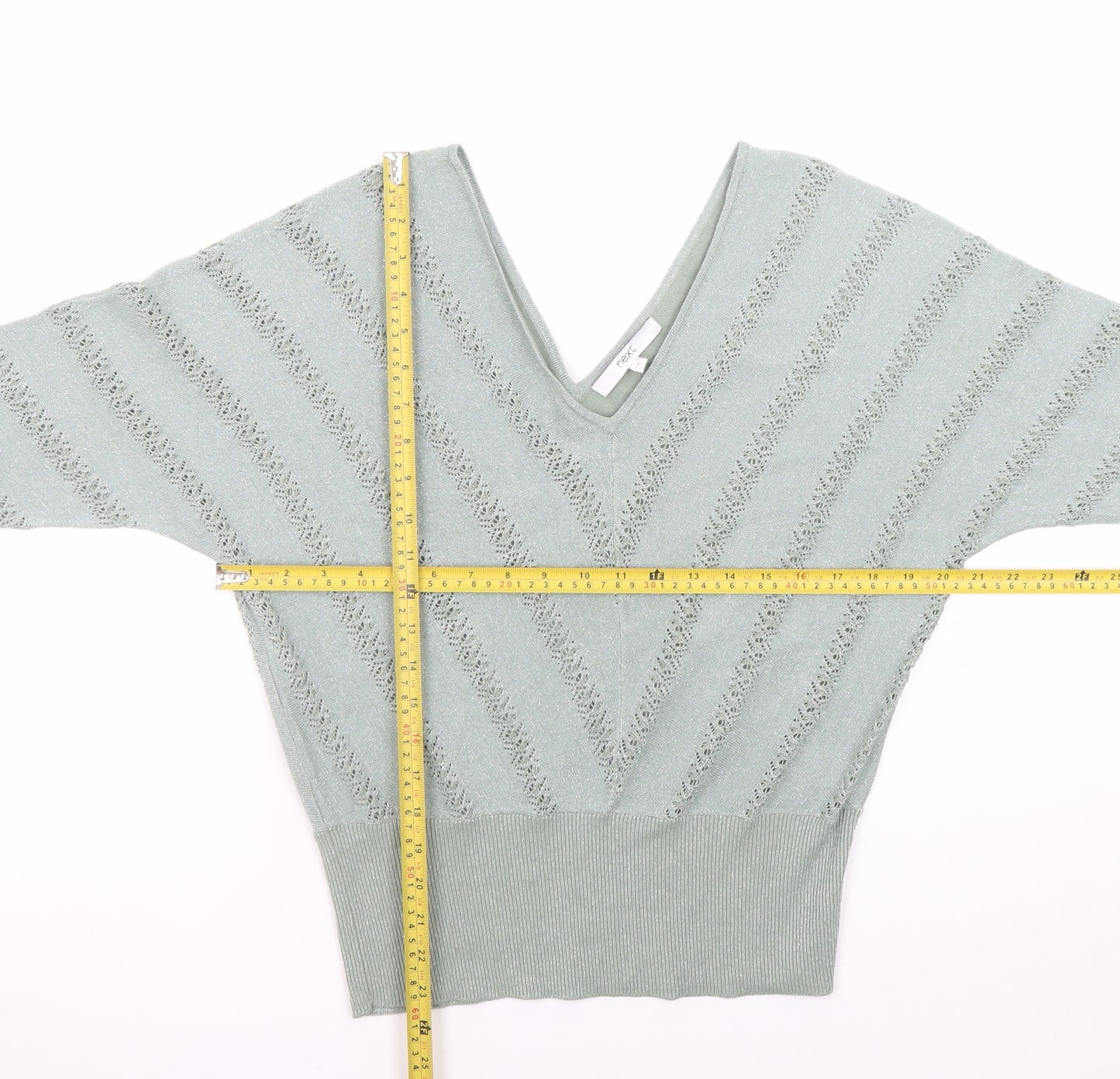 Next Womens Green V-Neck Open Knit Jumper Size 8