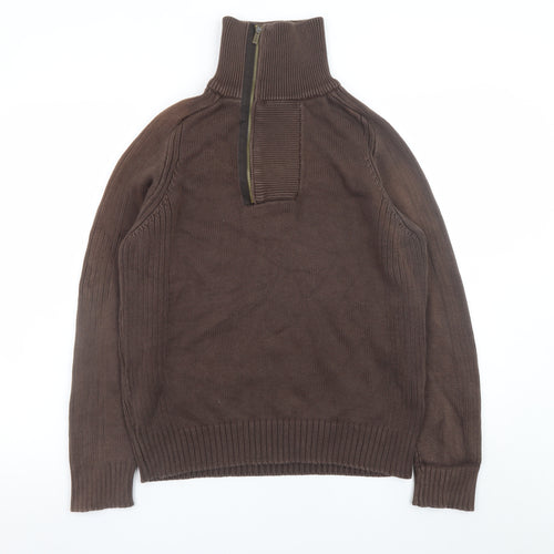 Zara Man Brown 1/2 Zip High Neck Cotton Jumper L