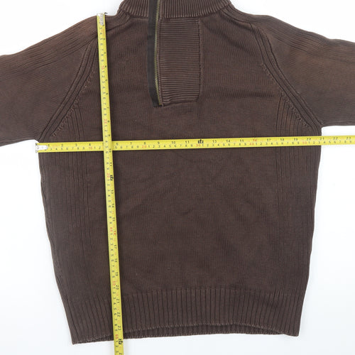Zara Man Brown 1/2 Zip High Neck Cotton Jumper L