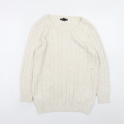 H&M Women Ivory Cable-Knit Crew Neck Jumper Size 12