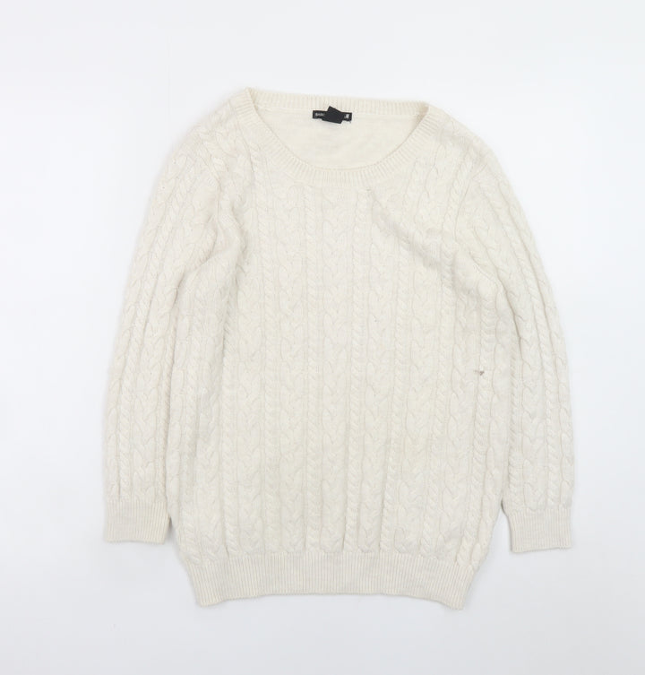 H&M Women Ivory Cable-Knit Crew Neck Jumper Size 12