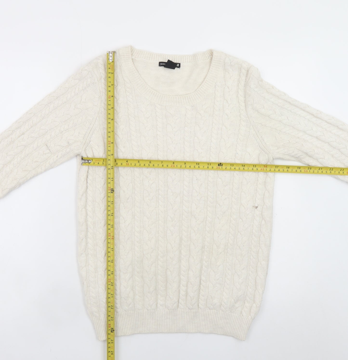 H&M Women Ivory Cable-Knit Crew Neck Jumper Size 12
