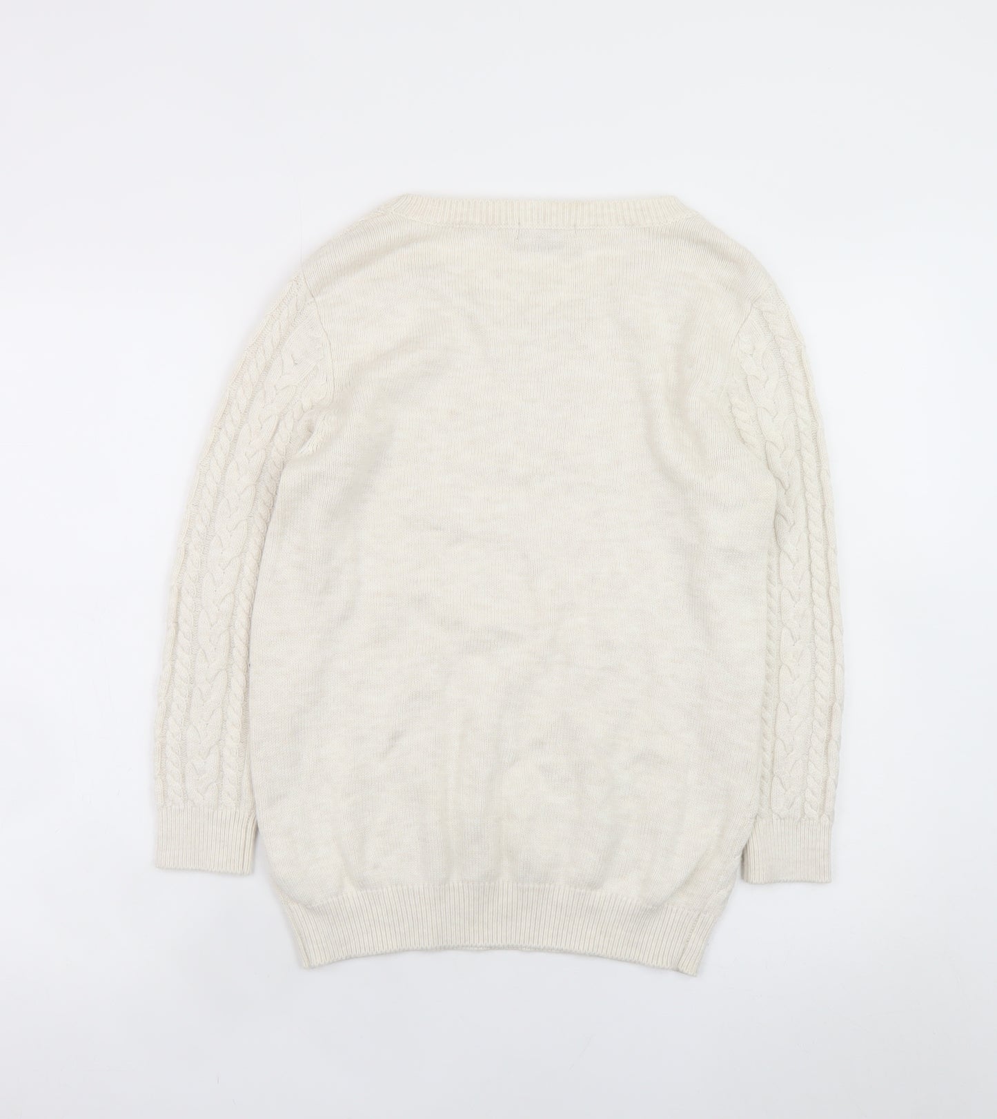 H&M Women Ivory Cable-Knit Crew Neck Jumper Size 12