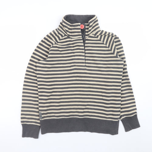 Joules Womens Beige Black Striped Henley Sweatshirt Size 12 Cotton